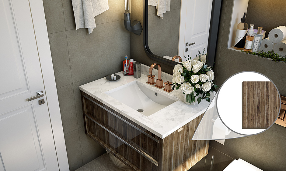 Bathroom cabinet material laminate is an excellent choice for finish & water and moisture resistant as well.