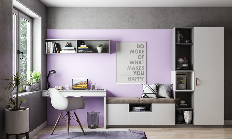 Lavender and grey color combination for study room brings in a magnificent touch to study room colour.