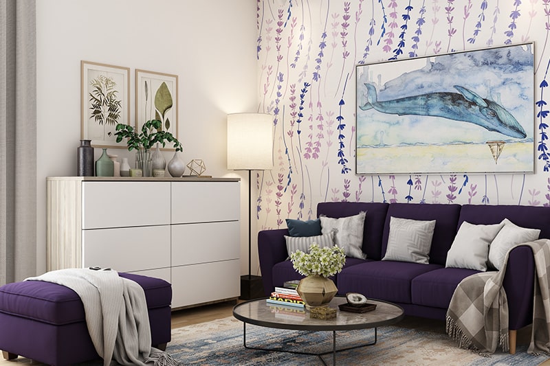 2 colour combinations for living room with lavender and white