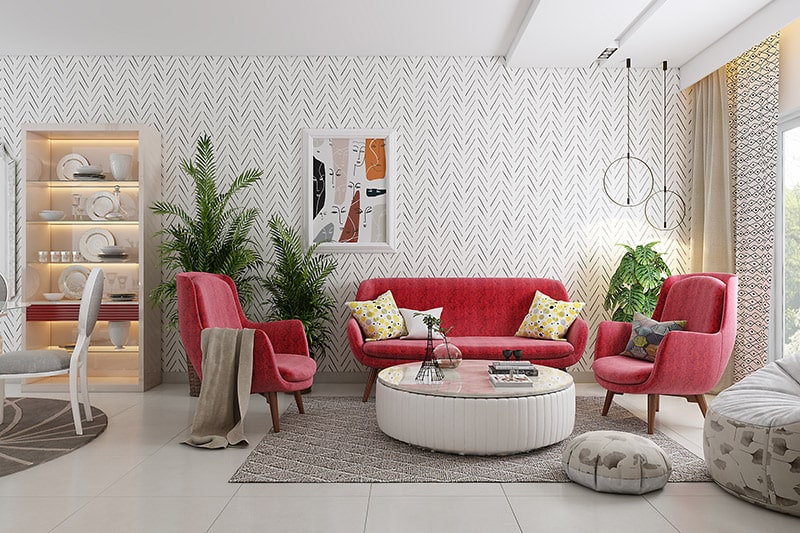 Best living room color schemes are red, beige and white