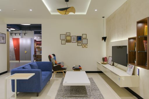 Living room design for experience center design cafe hsr bangalore