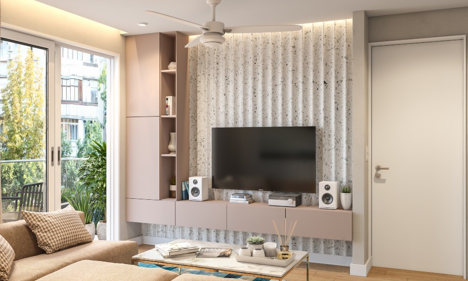 Living room design for small indian homes with a sleek tv unit