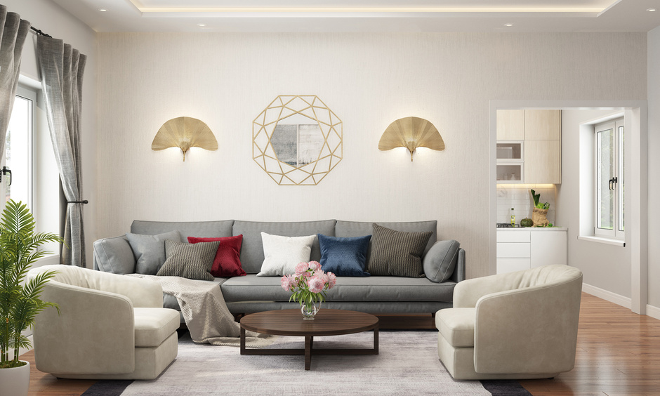 Interior wall design for living room by using designer lightings