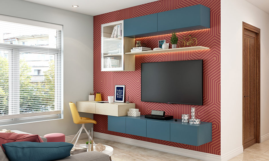 Living room interior design that includes modular TV unit furniture