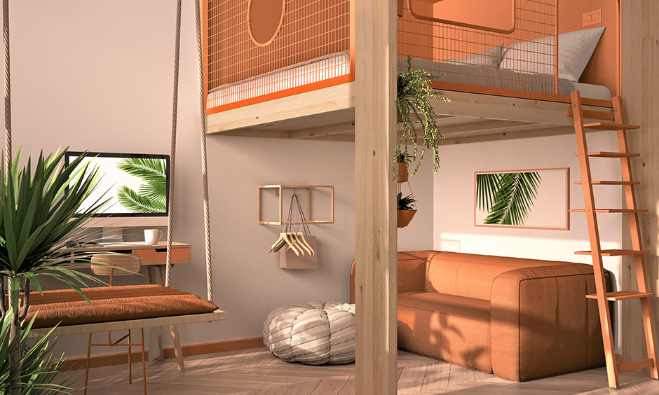 Living room combo and loft bunk bed design plans for your modern studio apartment