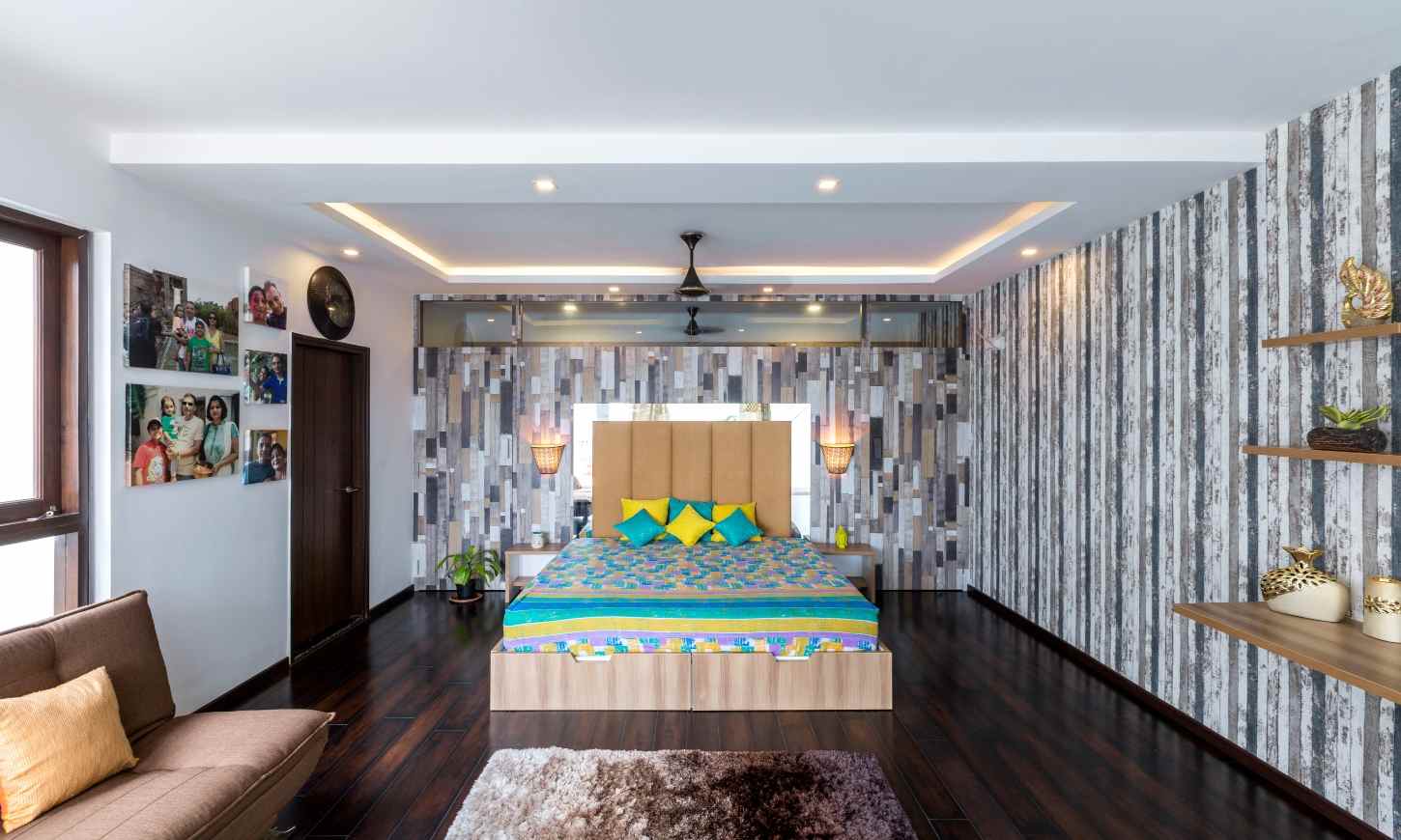 Low budget interior designers in bangalore with a bedroom with bold patterns