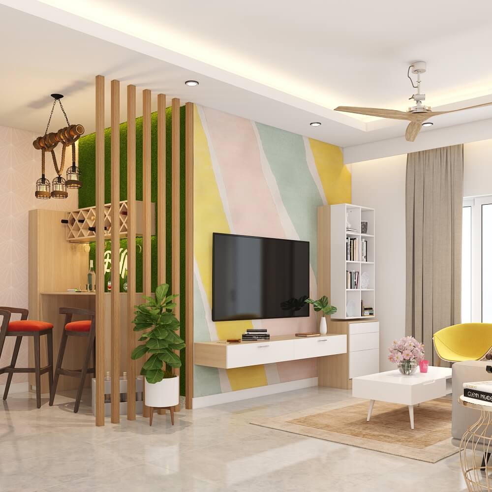 Luxury interior designers in Navi Mumbai designed a living room with a mini bar