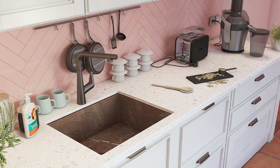 Marble countertops can be cleaned with soft and damp cloth