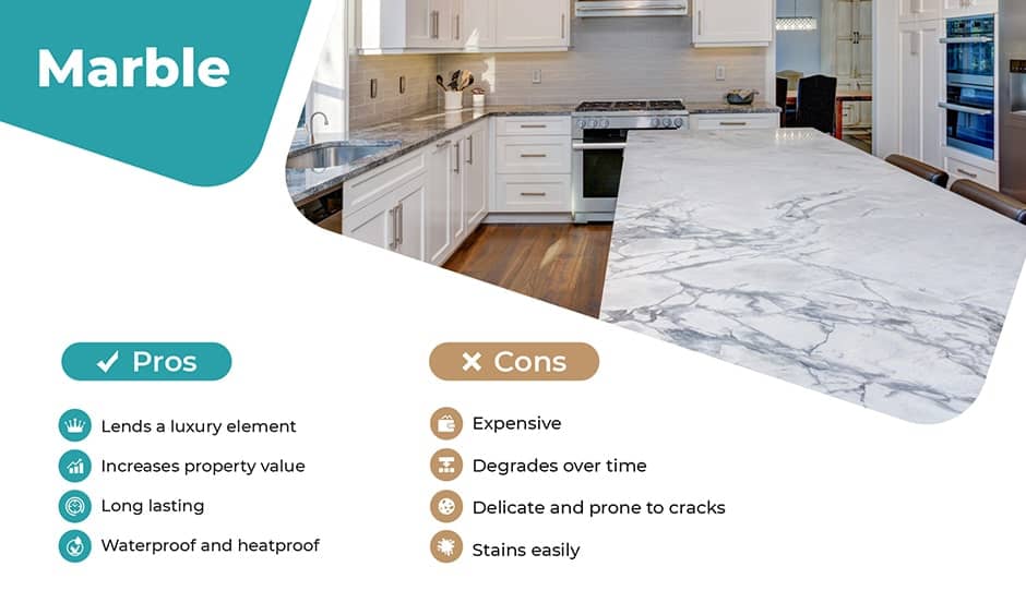 Marble kitchen countertops pros and cons