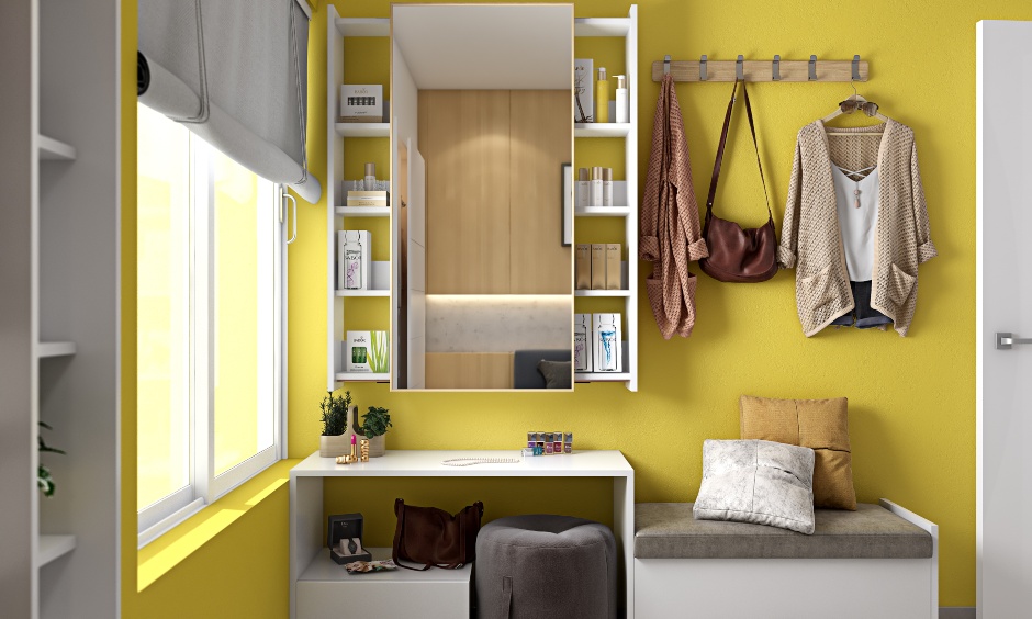 Modern 2bhk house bedroom interiors with dressing unit