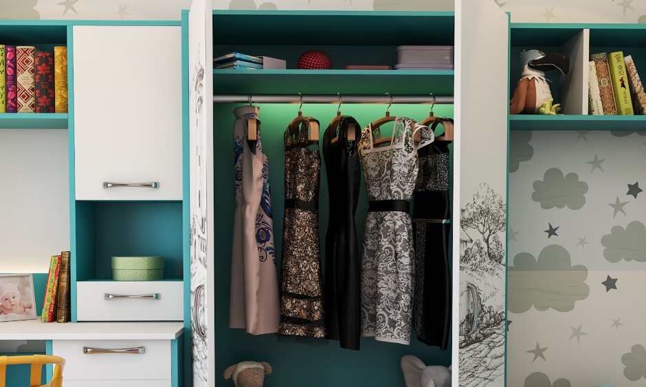 Modern eclectic carribean adventure girl childrens bedroom wardrobe design