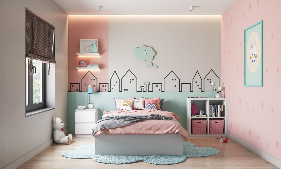 Kids bedroom design in modern style for girls with light colours