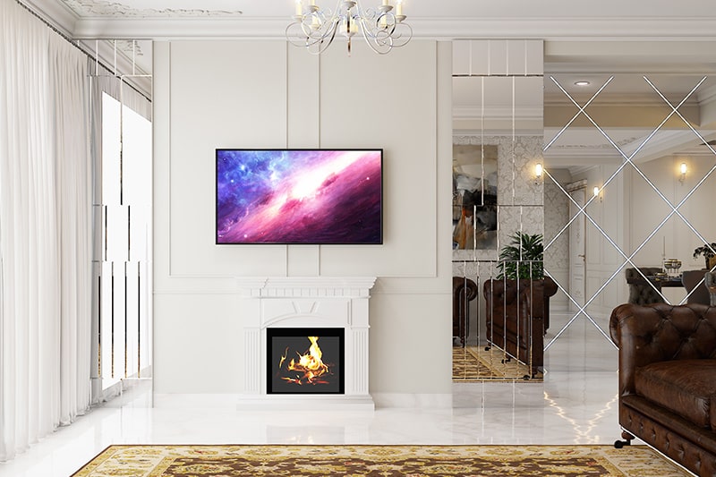 Modern living room wall decor ideas that include mounting your television on one wall.