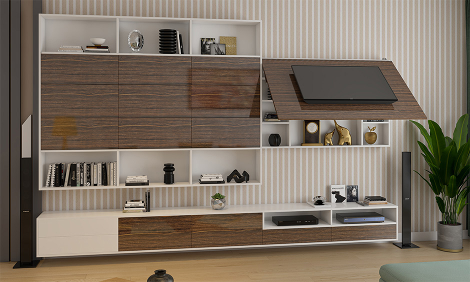 Multi-functional tv unit is a type of tv unit that feature additional storage, shelving, and compartments