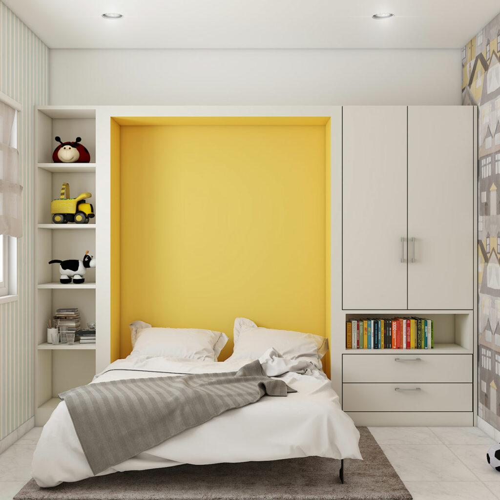 A wardrobe cum bed is a multifunctional furniture with a wall mounted pullout bed in Bangalore, Mumbai and Hyderabad