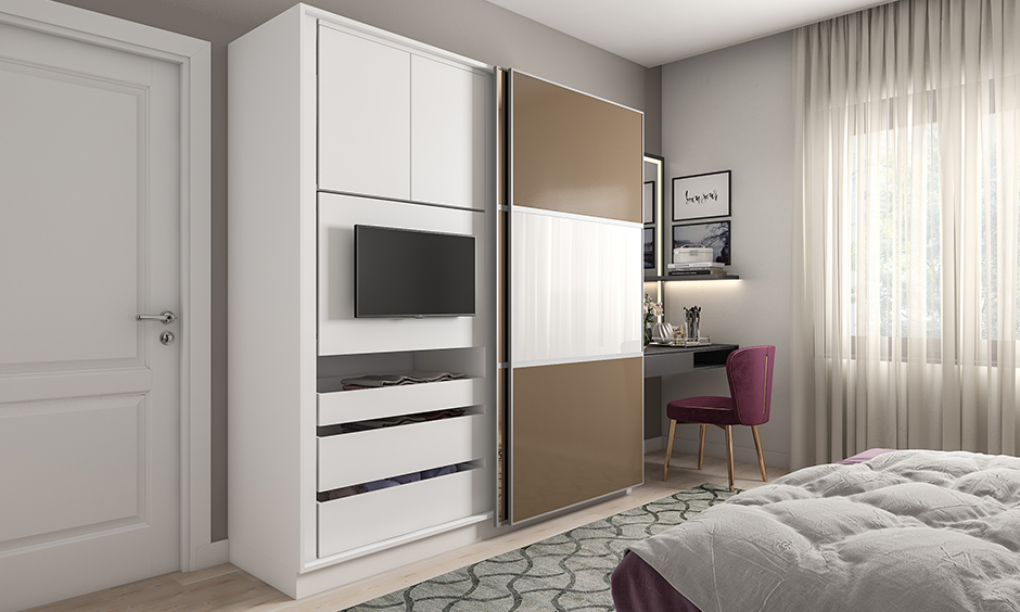 Multipurpose furniture images, wardrobe with a built-in tv unit is the perfect space saving solution for small homes