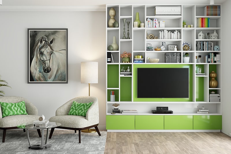 Olive green and white color will bring in a warm, cozy ambience to your living room