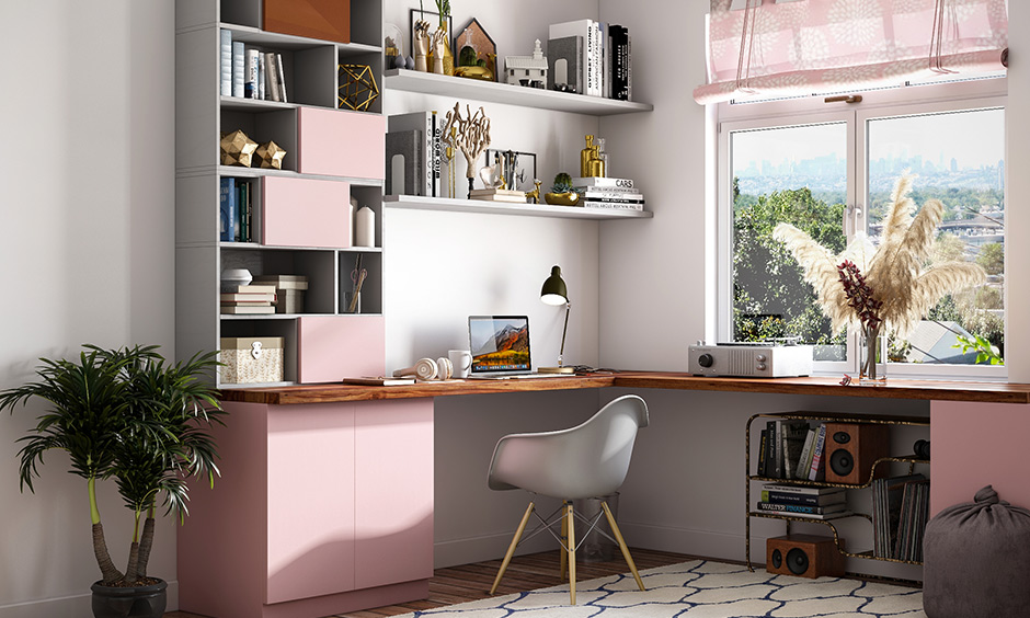 Pink and grey study room colour paint is a very feminine study room colour combination.