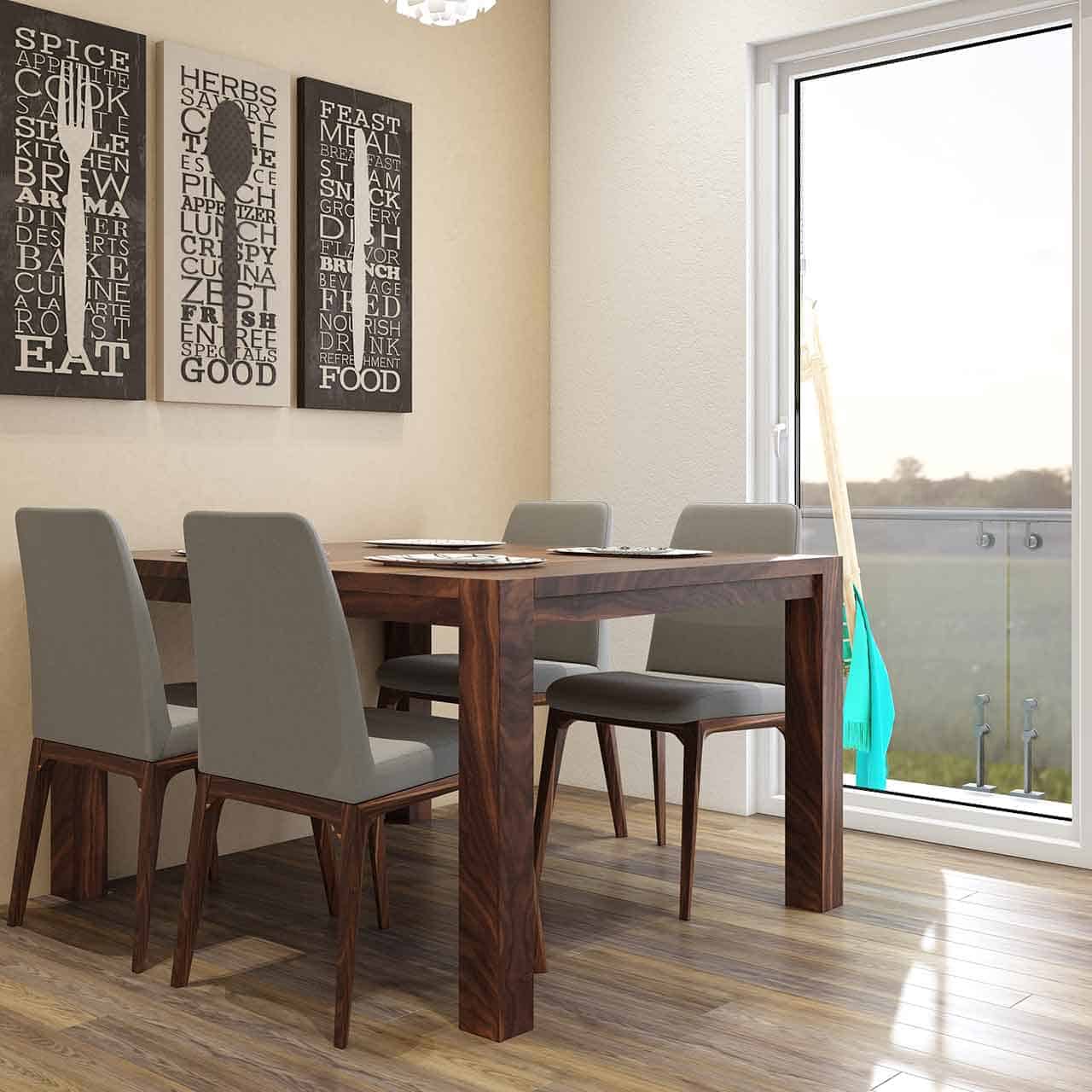 Simple dining room design where light tables and chairs that aren’t bulky are ideal for simple dining room design styles