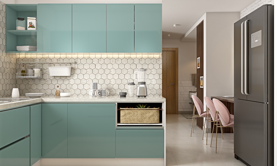 Sleek l shaped kitchen in 1 bhk house design
