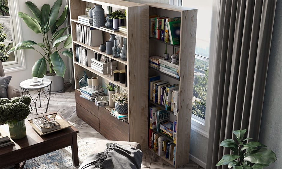 Sliding bookshelf for small apartments to save-space
