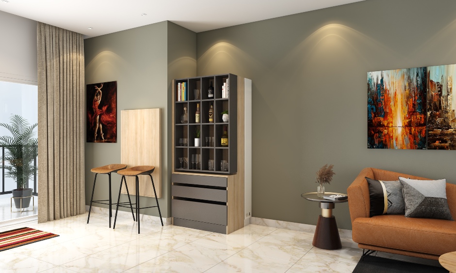 Space saving multi-functional liquor cabinet and bar counter