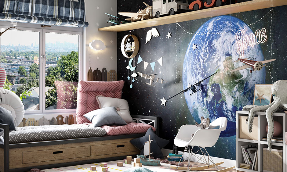 A Space-Themed kids bedroom style is suitable for a kid who is a true Astro junkie.