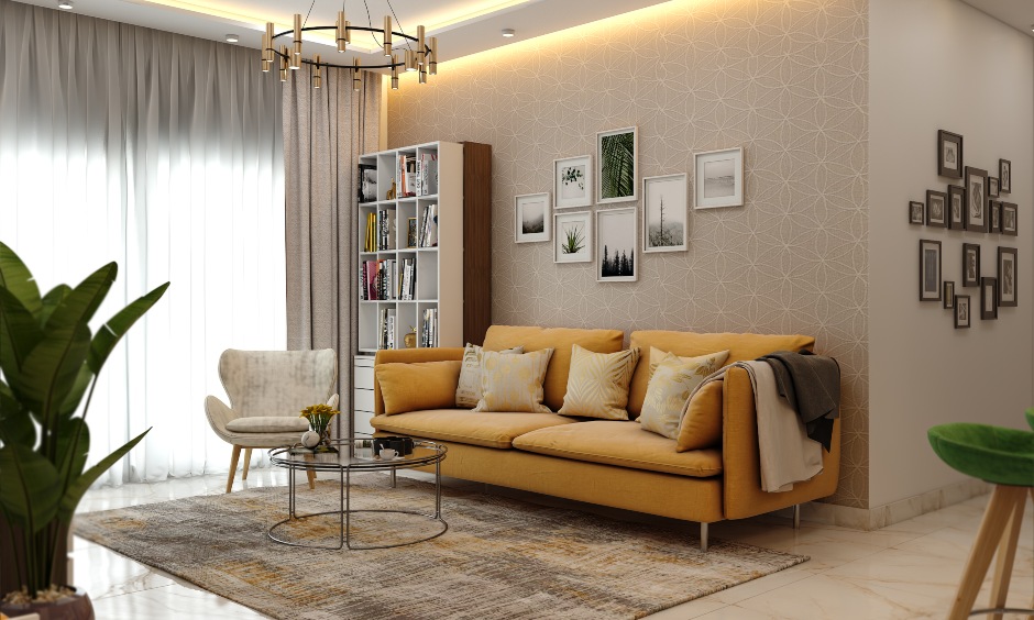 Spacious 1 bhk home design with neutral tones and minimal furniture