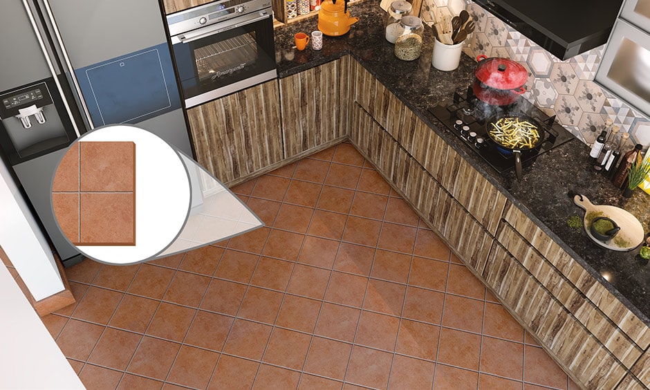 :Kitchen flooring terracotta material for indian homes