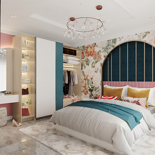 Top home interior designers in Hyderabad designed a bedroom with a wardrobe