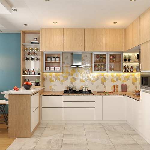 Mumbai top interior designers made a kitchen with breakfast counter and wine cabinet