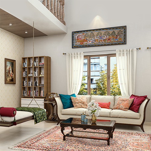 Top interior designers in Hyderabad designed a living room with book cabinet