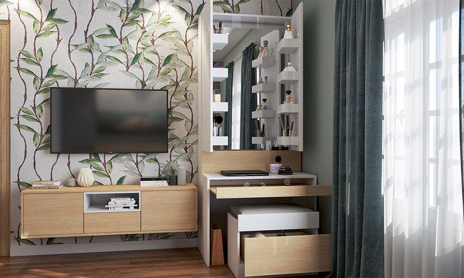 Tv unit with integrated vanity space