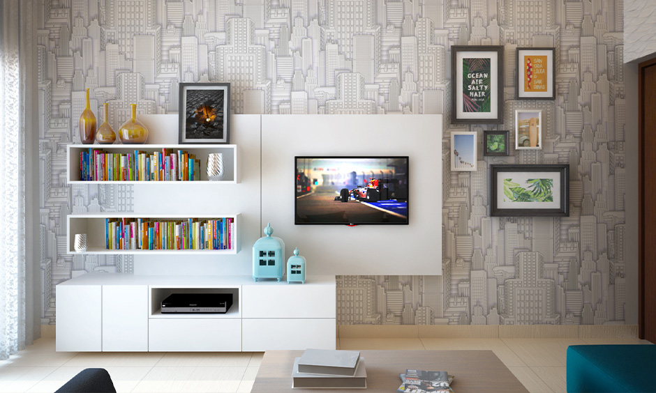 A TV unit with a built-in bookshelf is ideal for homes with limited space