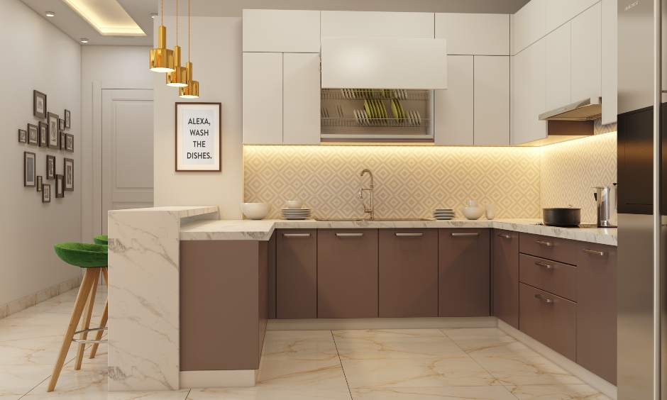 U shaped modular kitchen design in 1bhk house design