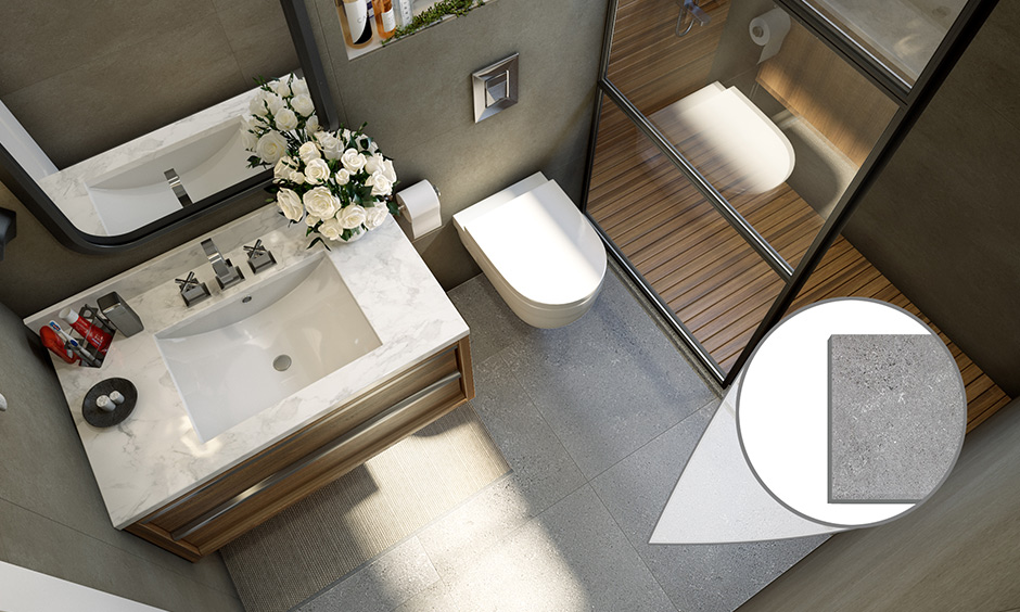 Vitrified matt finish bathroom tiles is an excellent pick for master bathroom flooring.