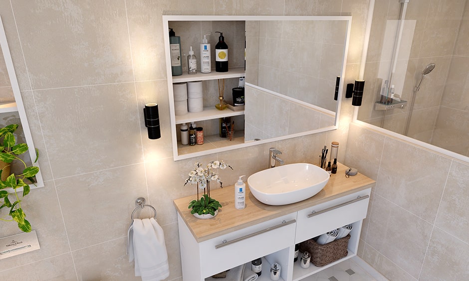 Checklist to bathroom interior design with wall mounted lamps