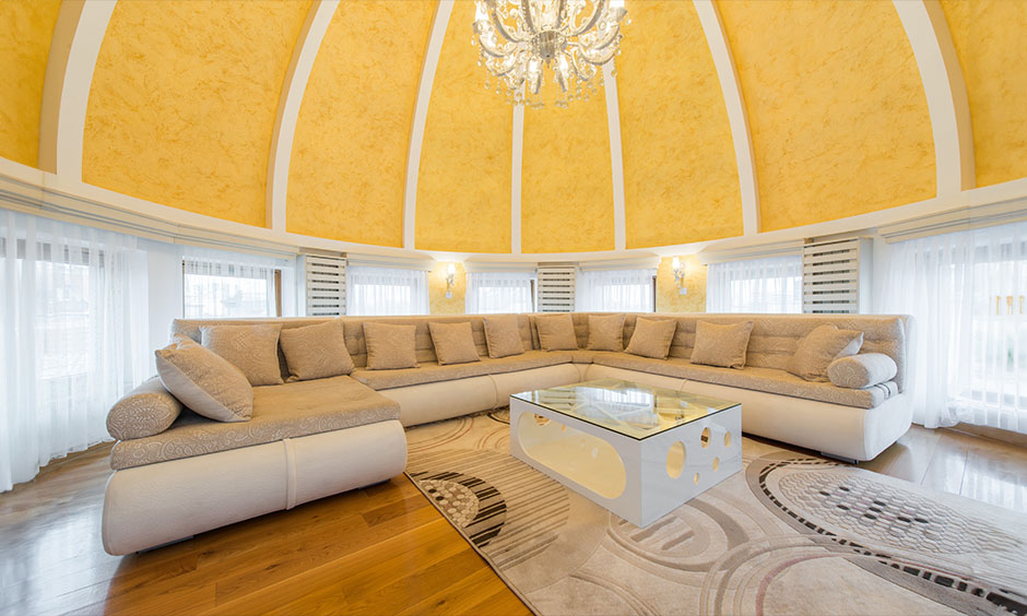 Yellow and white pop colour combination in living room reflects the happy spirit of sunshine